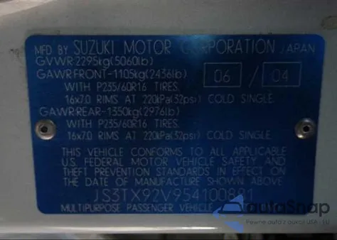 2005 Suzuki Xl7 Ex/Lx из США, поврежденный, VIN JS3TX92V954100881